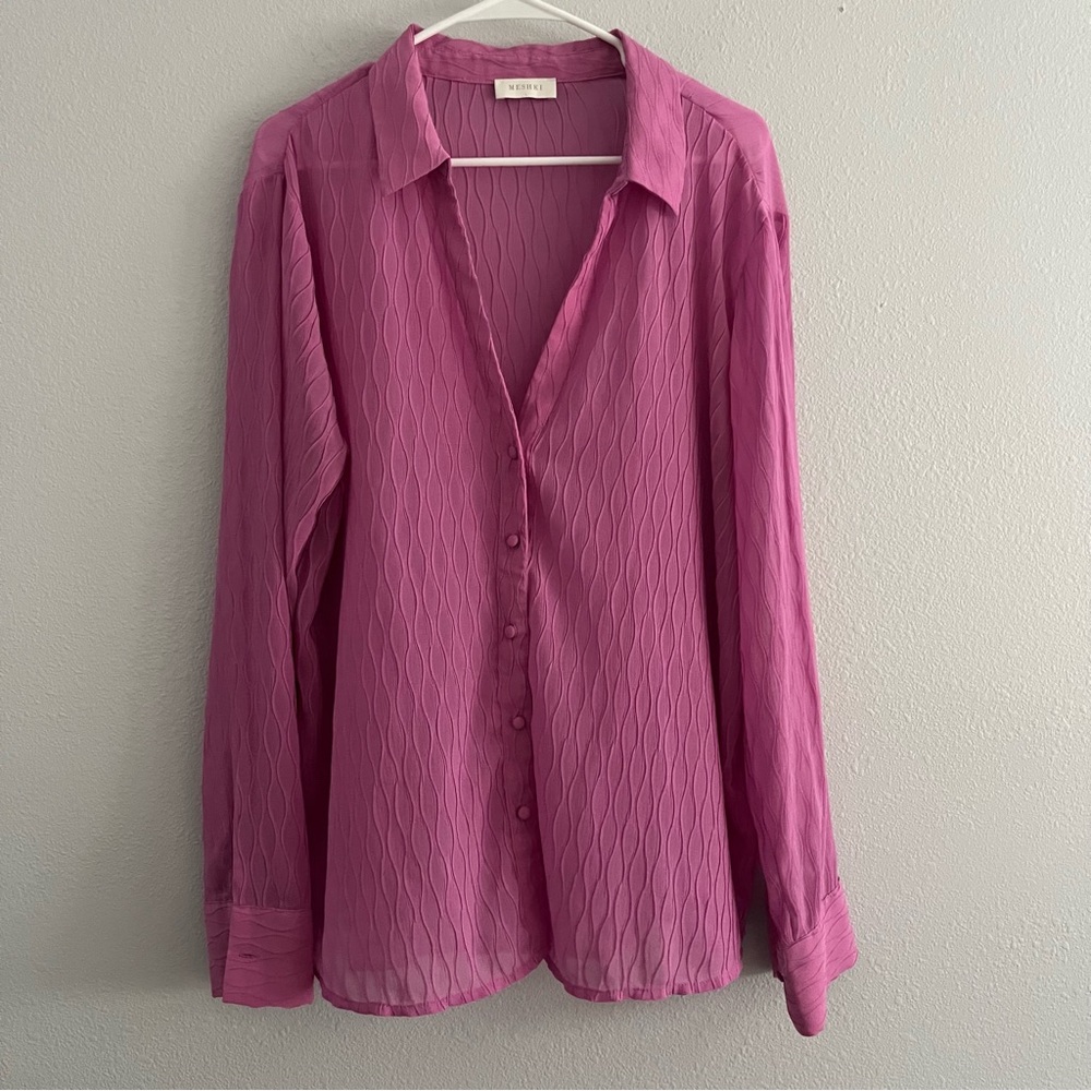 Meshki Pink Button-Down Long Sleeve Blouse